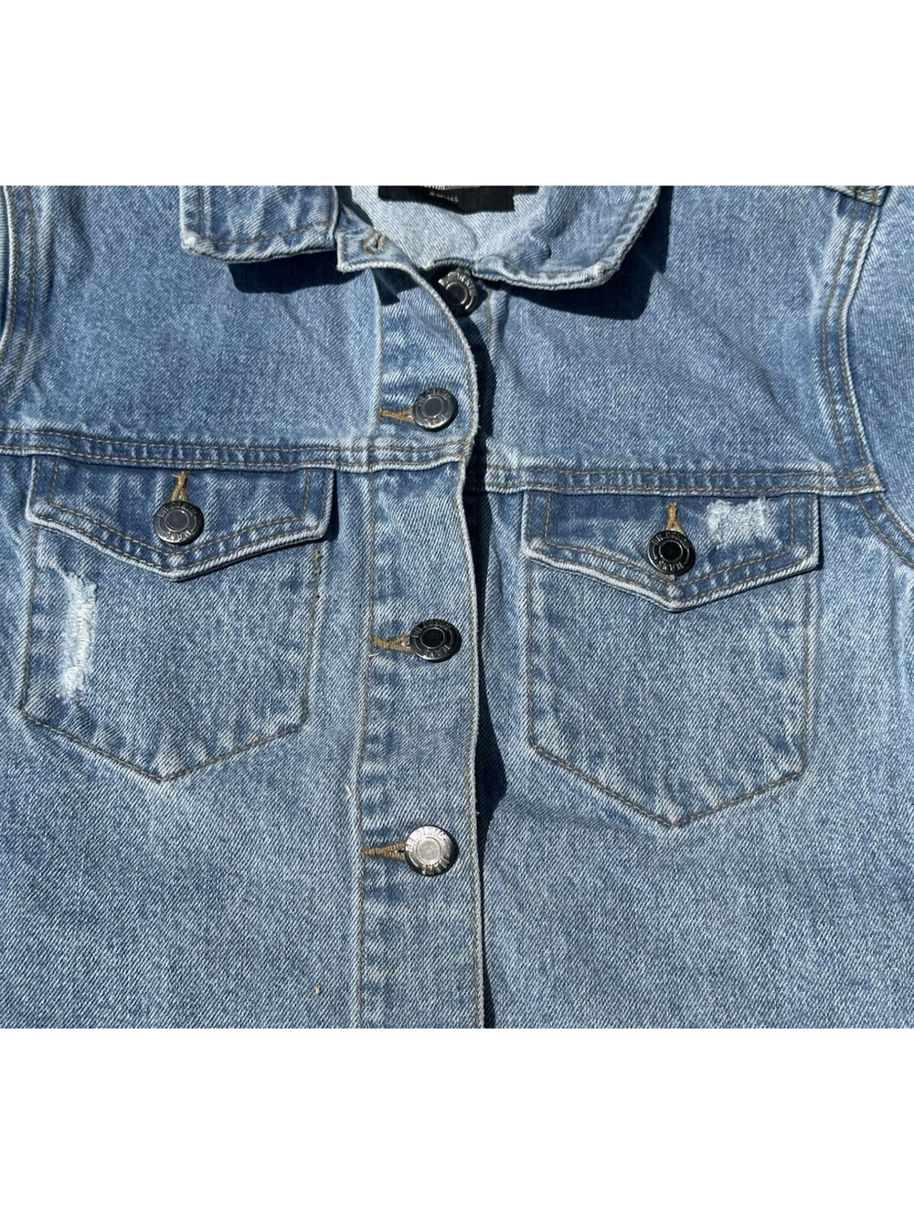 Drdenim Jean Jacket Womens XS Light Wash Blue Denim Raw Hem Cropped Long Sleeve - Picture 5 of 7